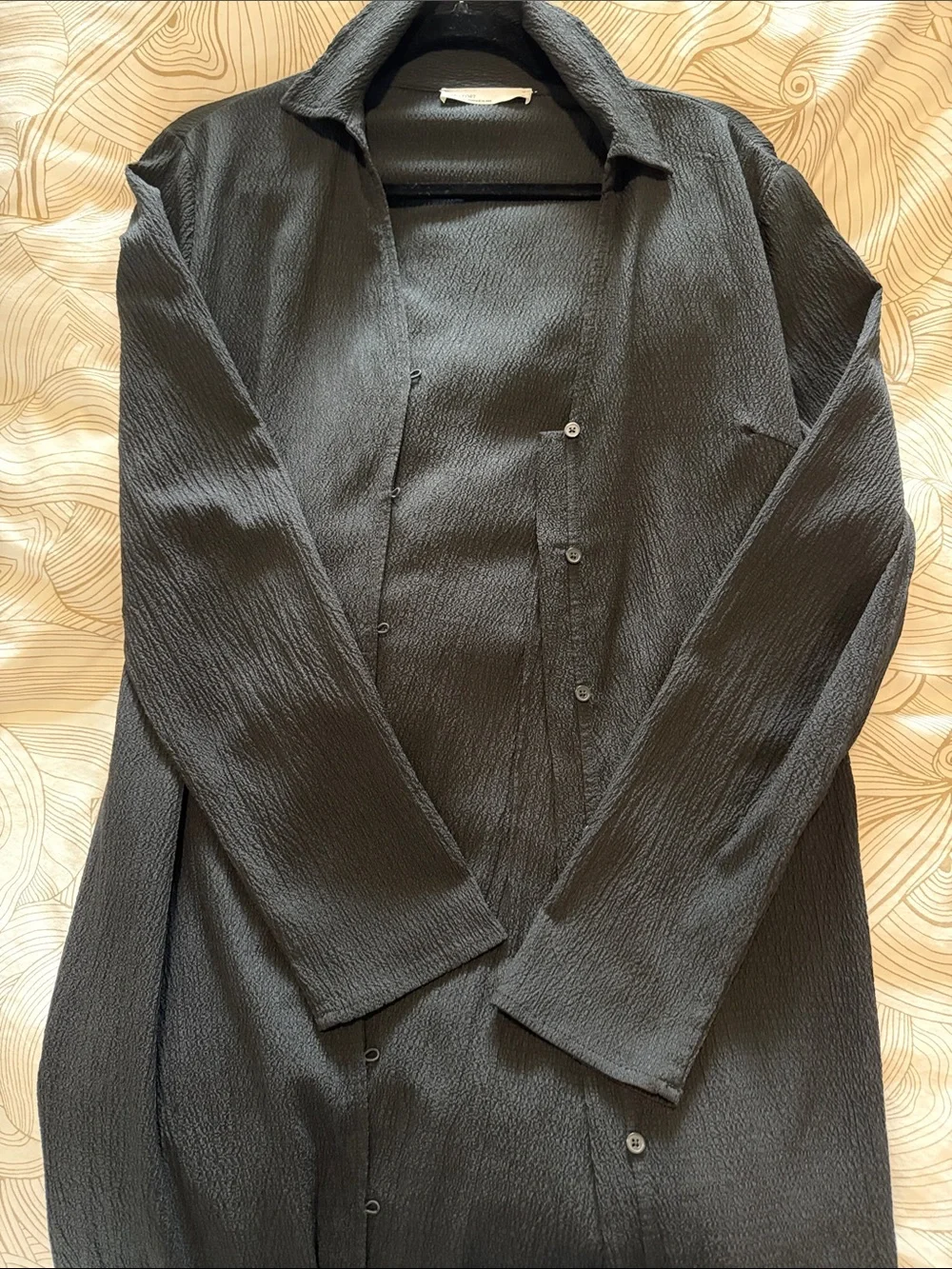 OAK + FORT Black Textured Long Button-Front Shirt Dress L